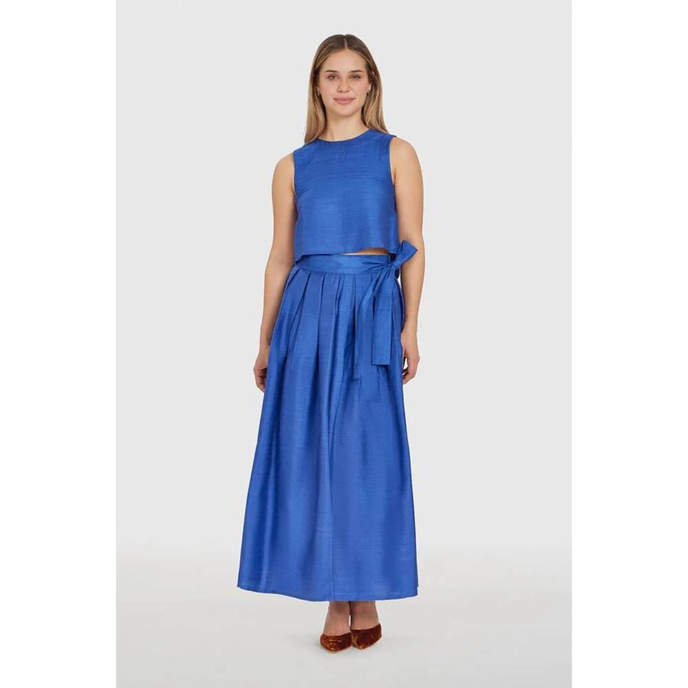 Livro Cropped Sleeveless Silk Top in Blue M